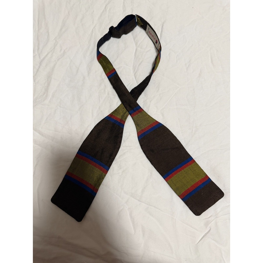 Rooster John Wanamaker Vintage Silk Bow Tie Brown Striped Mens AS IS